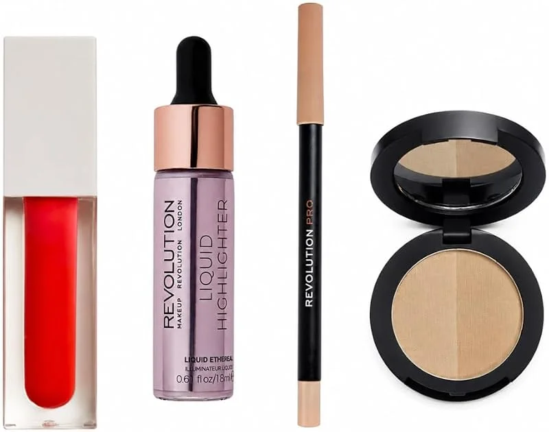 Makeup Revolution - Trousse Maquillage – Sourcils TAUPE Bi-color + Eyeliner Nude Ivory + Gloss