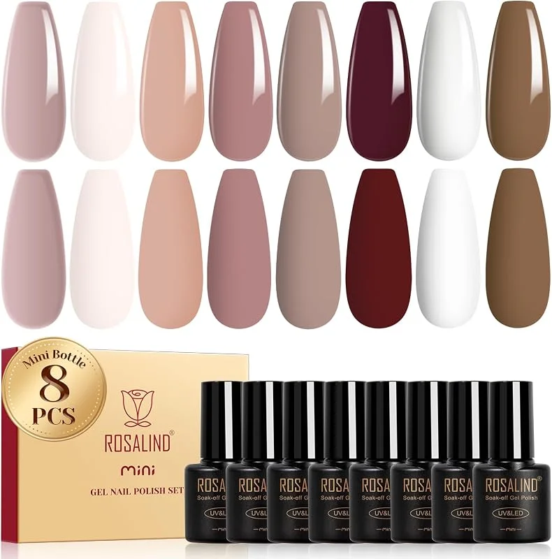 ROSALIND Vernis Semi Permanent Marron 8 Couleurs Marron Nude Blanc — Maquillage