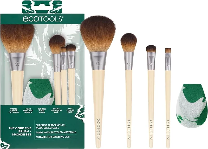 EcoTools Core Five - Set 5 Pinceaux & Éponge Maquillage Complet