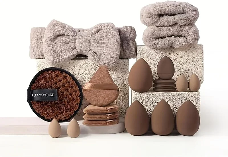 Lot de 20 éponges de maquillage pour liquide, crème et poudre, avec bandeau, dragonne, tapis de