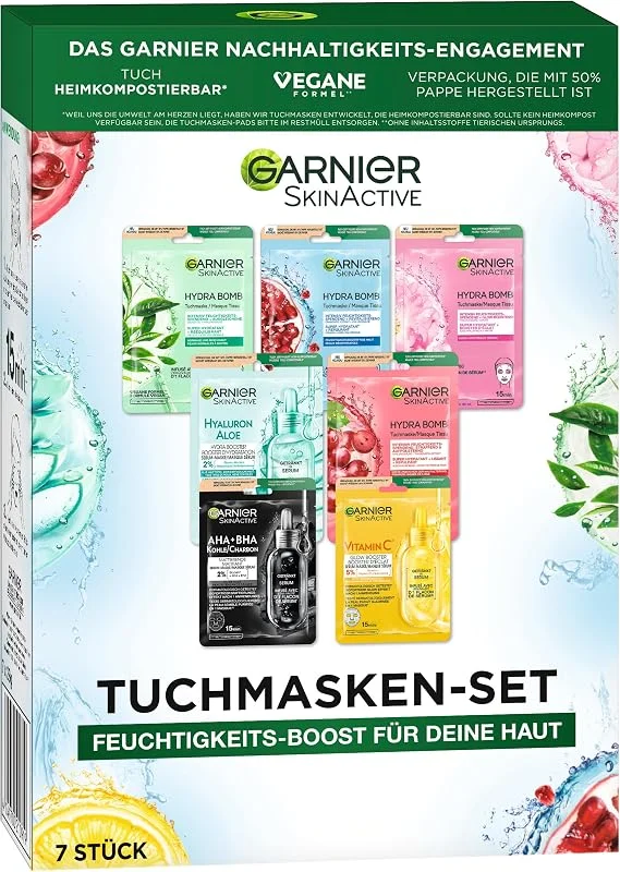 Garnier Ensemble de masques en tissu pour tous types de peau, 7 masques faciaux — Soin de la peau