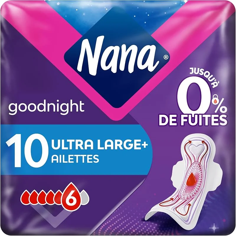 Nana Goodnight Ultra Large - 10 Serviettes Hygiéniques avec Ailettes — Soin de la peau