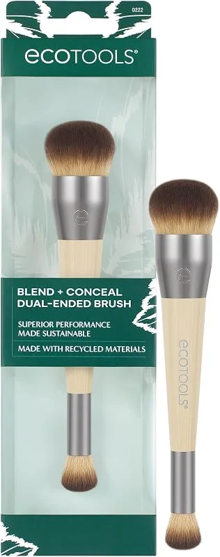 EcoTools Blend + Conceal Pinceau de maquillage double pour fond de teint et correcteur, idéal pour