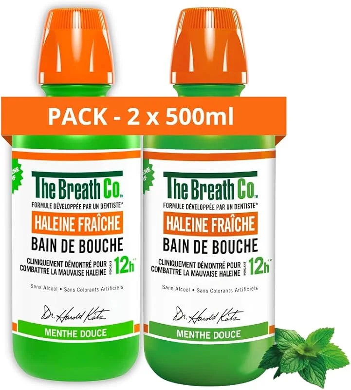 The Breath Co. Bain de Bouche sans Alcool - Menthe Douce - 2x500ml — Complements alimentaires