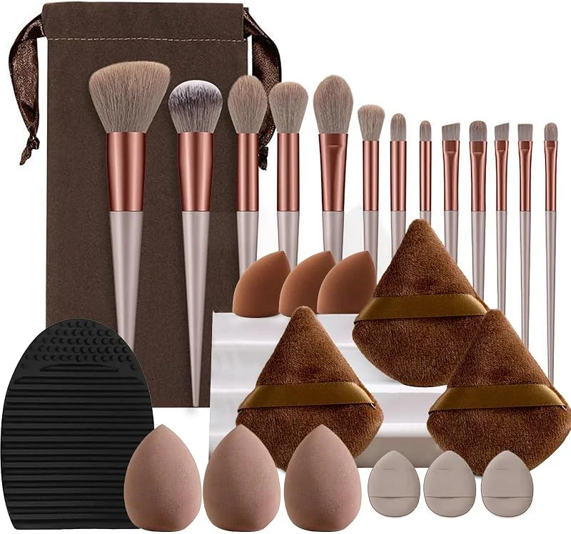 Ensemble de pinceaux de maquillage de voyage, kit d'outils de maquillage de 26 pièces en fibres