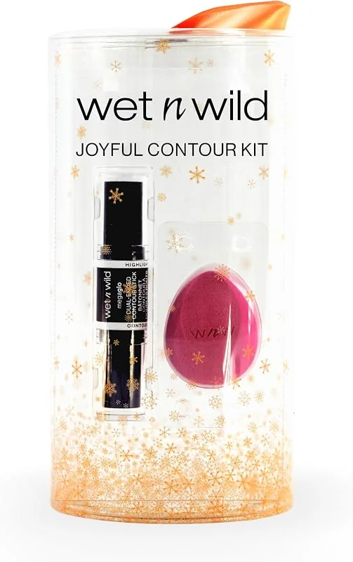 Wet N Wild Joyful Contour Kit, Duo Contour Stick et Éponge Maquillage, Stick Contour et Enlumineur