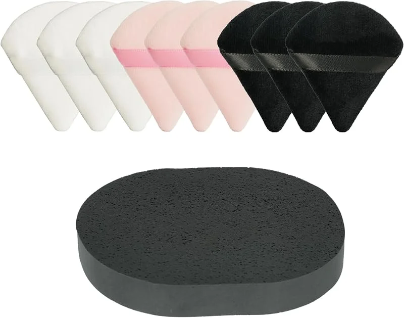 Set de 9 Éponges à Maquillage Triangulaires et 1 Éponge Visage Naturelle au Charbon de Bambou