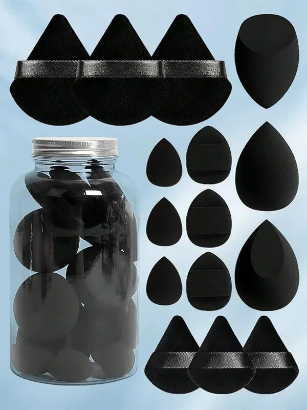 Lot de 15 éponges de maquillage multicolores sans défaut pour liquide, noir