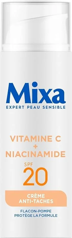Mixa - Crème Anti-Taches SPF 20 à la Vitamine C et Niacinamide - Teints Ternes et — Soin de la peau