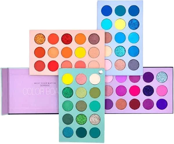 Palette de fards à paupières 60 couleurs, 4 en 1 conseil haute pigmentation paillettes mat ombre à