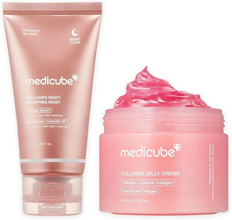 medicube Routine Glass Skin: Masque de Nuit Wrapping au Collagène 75ml et Crème — Soin de la peau