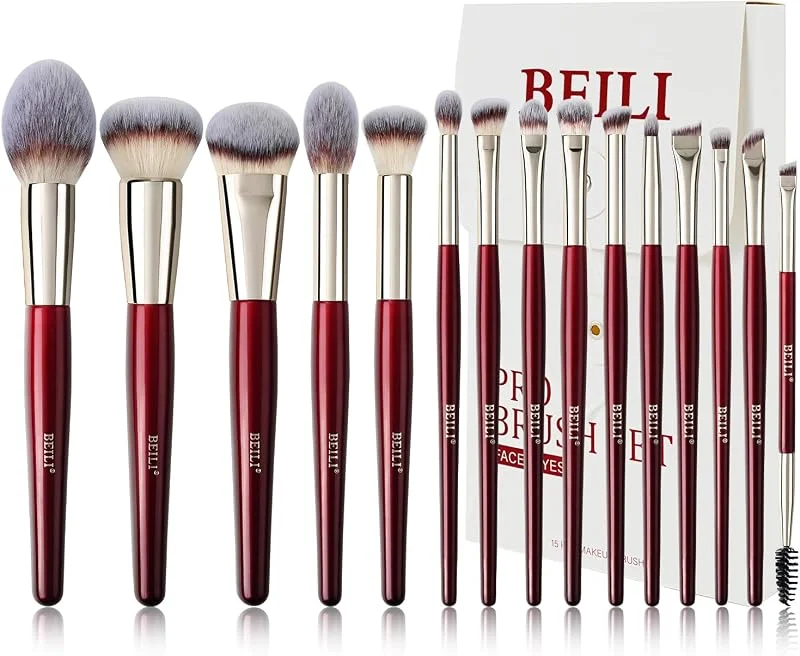 BEILI Lot de 15 pinceaux de maquillage synthétiques de qualité supérieure pour fard à paupières