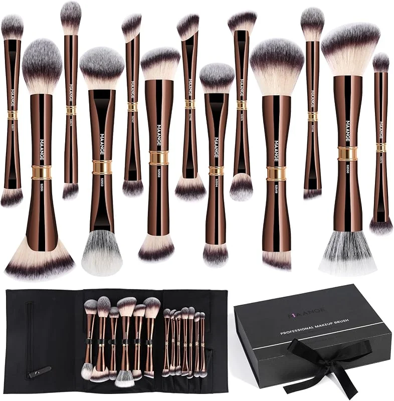 MAANGE Lot de 13 pinceaux de maquillage professionnels 26 en 1 avec trousse et boîte de qualité