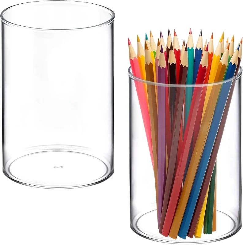 Ptwola Lot de 2 porte-crayons en acrylique transparent - Organiseur de bureau - Porte-pinceaux de