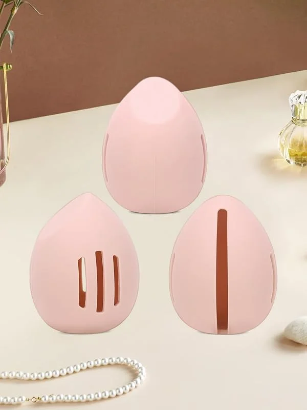 Porte-éponge de maquillage en silicone, respirant et incassable, design ventilé double face, 3