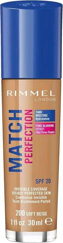 Rimmel - Fond de Teint Match Perfection - Couvrance Légère - Hydratation 24H - 200 Soft — Maquillage