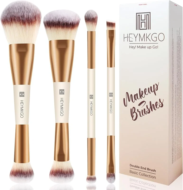 HEYMKGO Lot de 4 pinceaux à fond de teint double extrémité 2 en 1 Kabuki pour maquillage