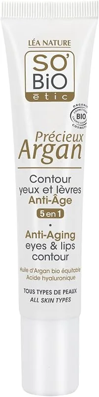 LÉA NATURE SO BiO étic, Contour Yeux et Lèvres Anti-Âge– Précieux Argan, 5 en 1 : — Soin de la peau