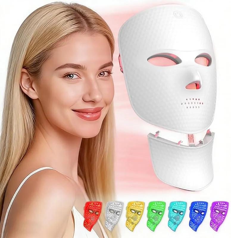 Thérapie à la lumière rouge pour le visage et le cou, masque lumineux 7 couleurs — Soin de la peau