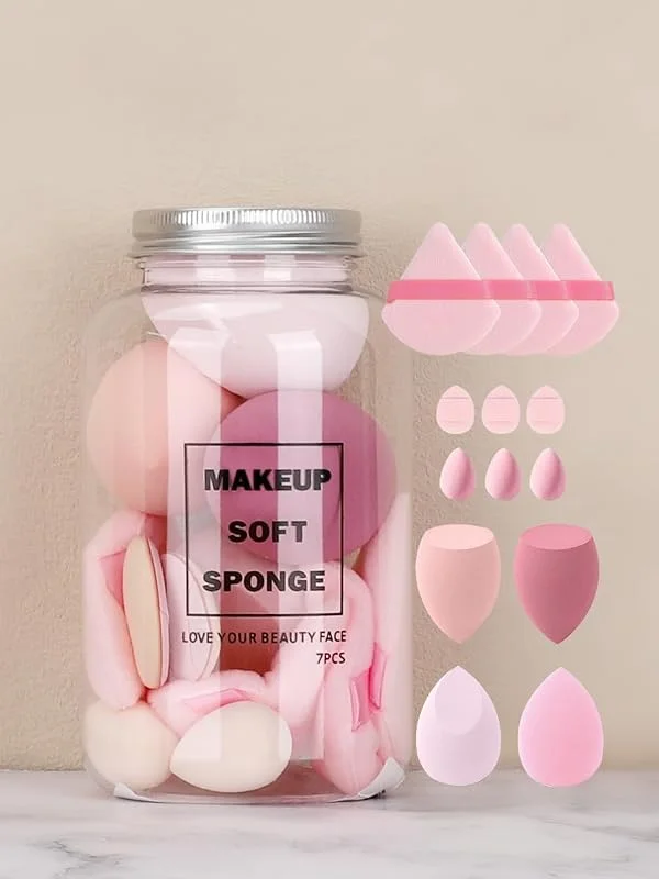 Lot de 14 éponges de maquillage avec 7 houppettes à poudre et 3 mini éponges de maquillage pour la