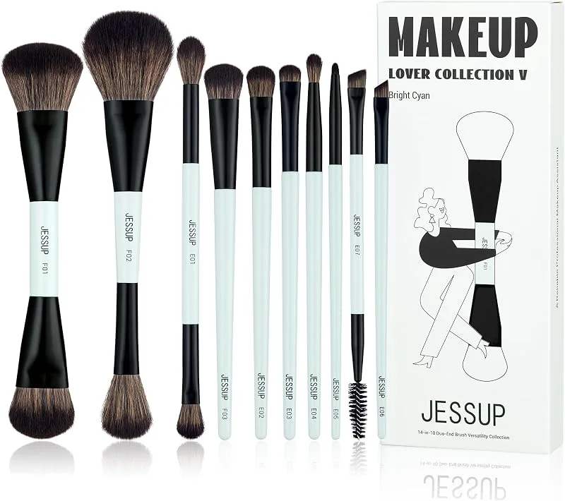 Jessup Pinceaux Maquillages Double Embout 10pcs Pinceau Visage et Yeux T500