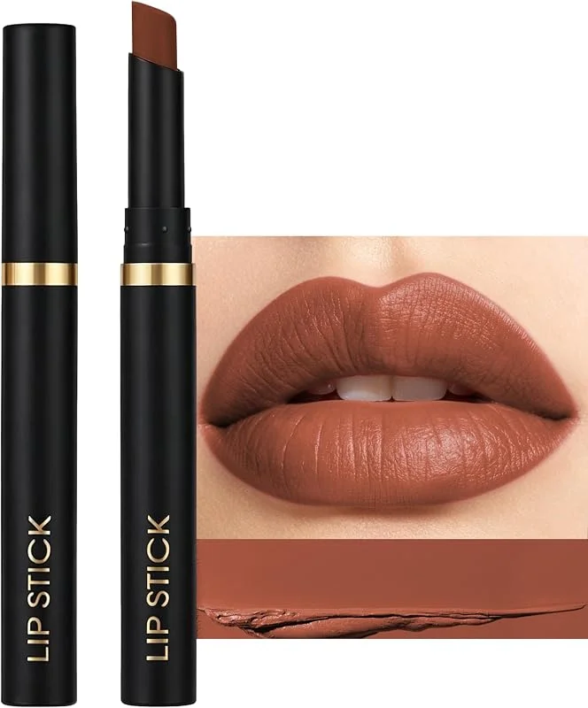Rouge à Lèvres Mat Orange Brun, Cream Lipstick Longue Tenue Waterproof — Maquillage