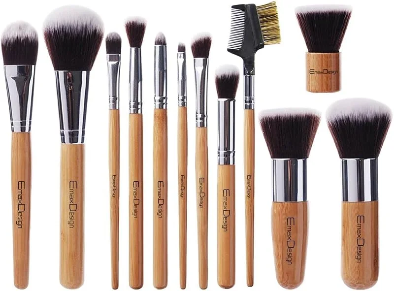 Emaxdesign, ensemble de 12 brosses de maquillage professionnel avec manchon en bambou, pinceau