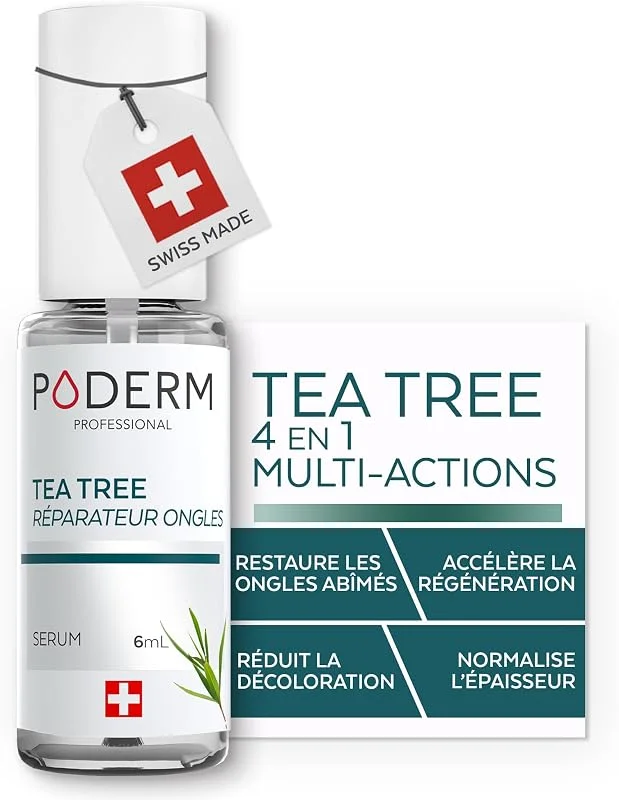 PODERM Tea Tree Réparateur Ongles 6 ml– Sérum 4en1, Améliore l’apparence des — Soin de la peau