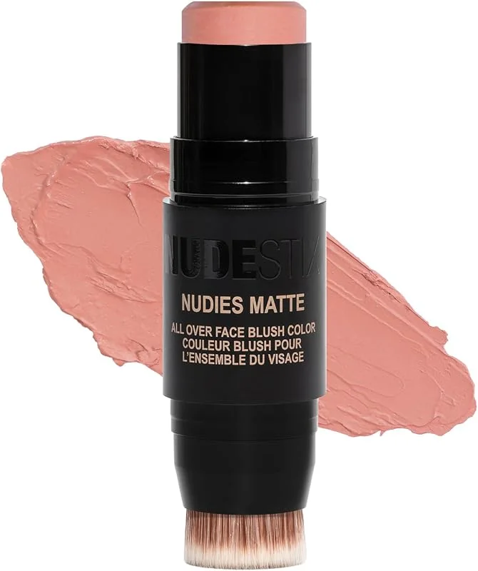 Nudestix Nudies Bâton de blush avec pinceau mélangeur, couleur mate 3 en 1 pour joues, yeux, lèvres