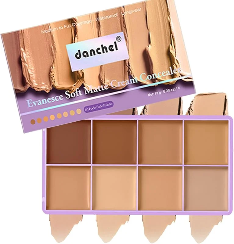 Palette de fond de teint crème - 8 couleurs - Naturel mat - Longue tenue - Résistante aux taches