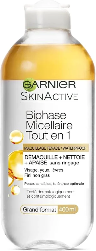 GARNIER Skin Active - Biphase Micellaire - Tout-en-1 - Nettoie, Démaquille & — Soin de la peau