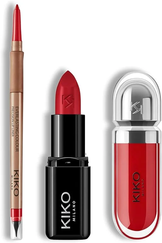 KIKO Milano Lip Glow Trio, Precision Automatic Lip Liner 16, Smart Fusion Lipstick 416 — Maquillage