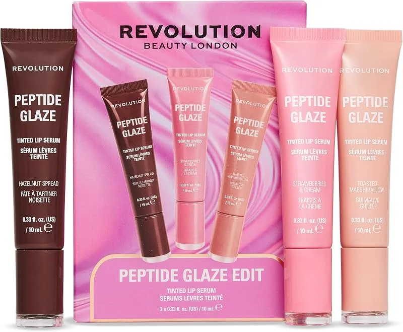 Revolution Peptide Glaze Edit, trio de sérums lèvres teintés — Maquillage