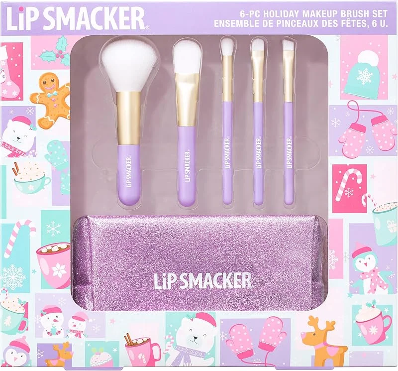 Lip Smacker Holiday Makeup Brush Set, Ensemble de Six Pinceaux de Maquillage pour Poudres de Visage