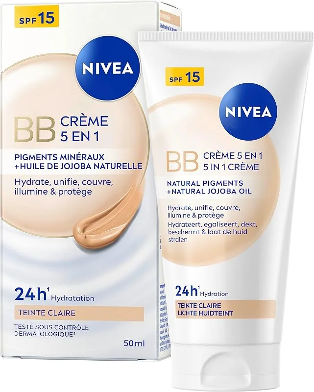 NIVEA BB Crème 5-en-1 Hydratante, SPF 15, Claire, 50 ml — Soin de la peau