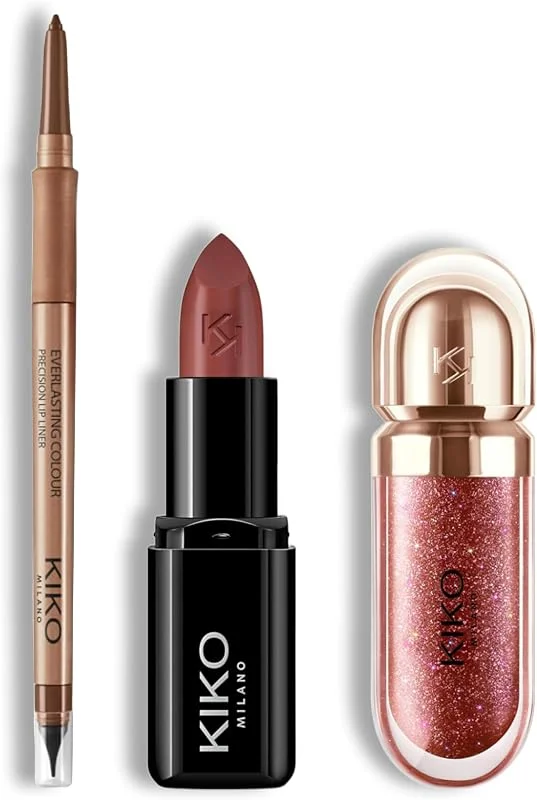 KIKO Milano Lip Glow Trio, Precision Automatic Lip Liner 18, Smart Fusion Lipstick 431 — Maquillage