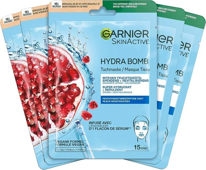 Garnier Set de Masques en Tissu pour le Visage à la Grenade pour Peau Sèche (28g) — Soin de la peau