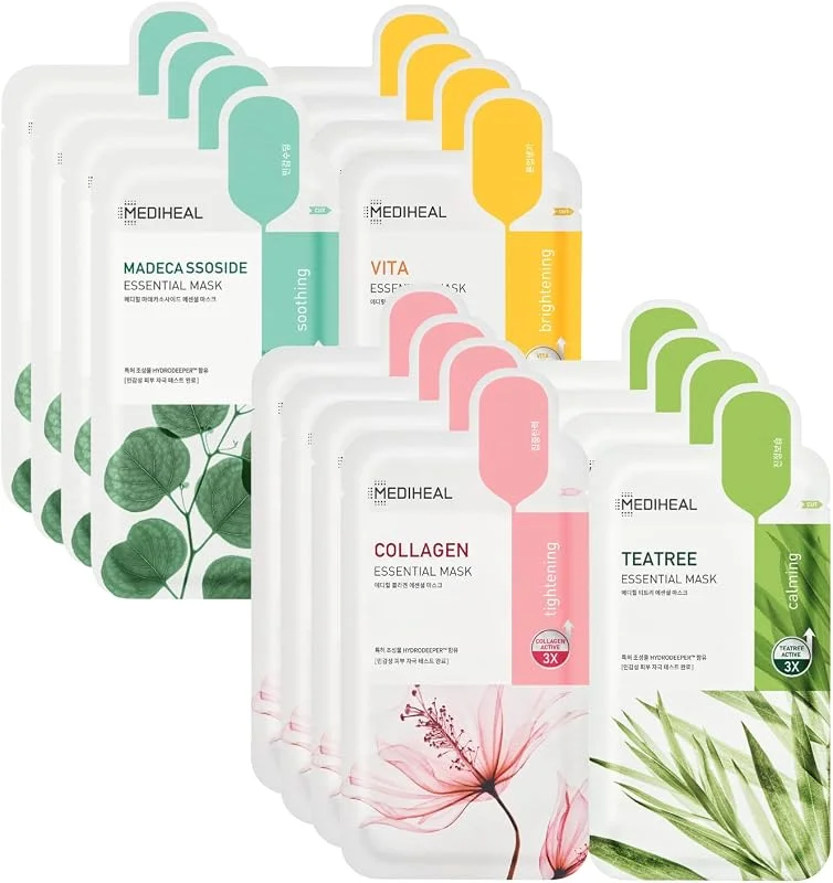 Mediheal New Essential Hero Lot de 16 masques faciaux (collagène arbre à thé — Soin de la peau
