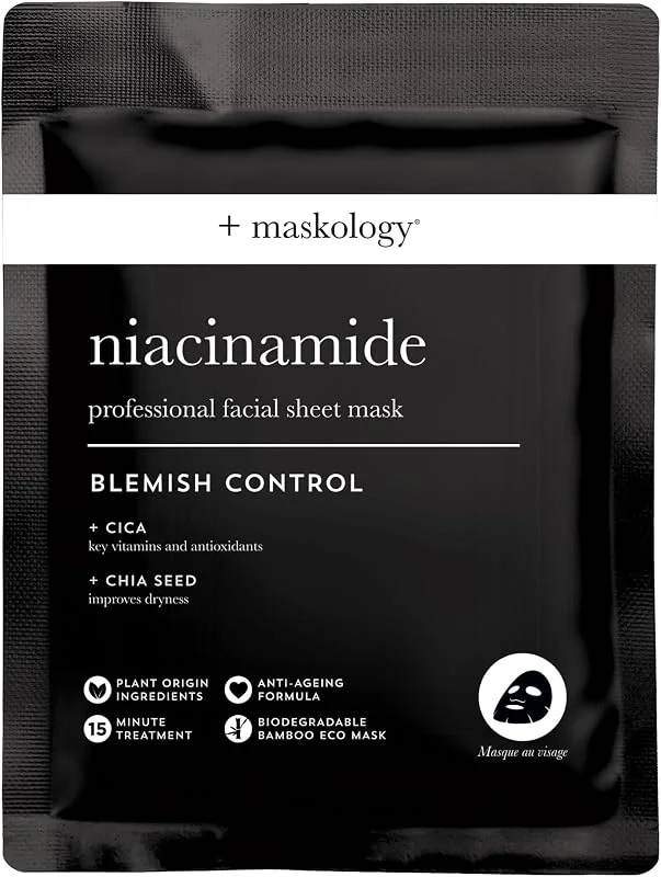 MASKOLOGY NIACINAMIDE Masque en tissu professionnel, Masque facial pour le — Soin de la peau