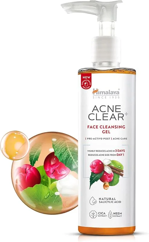 Himalaya Acne Clear+ Face Cleansing Gel, 200ml – Salicylic Acid, CICA & Neem — Soin de la peau