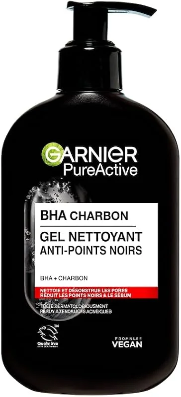Garnier PureActive Gel Nettoyant Charbon BHA Anti-Points Noirs 250ml — Soin de la peau