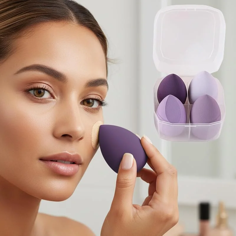 Lot de 5 éponges de maquillage, avec étui de rangement de protection, éponges de maquillage pour