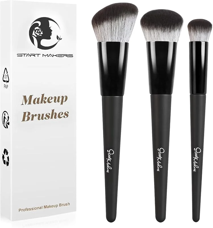 Start Makers Lot de 3 pinceaux à fond de teint - Kabuki plat, biseauté et pinceau correcteur de