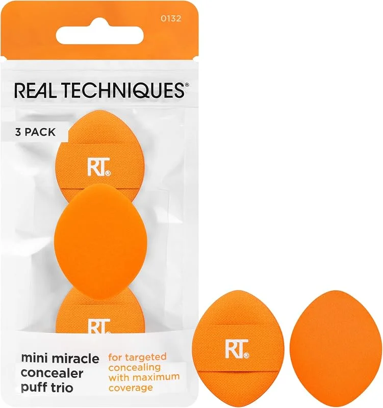 Real Techniques Mini Miracle Concealer Puff Trio, petite bouffée de maquillage pour fond de teint et