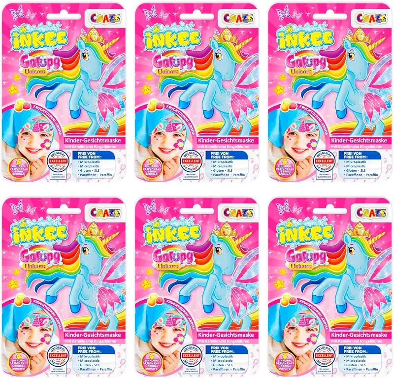 INKEE Masque visage enfants GALUPY UNICORN pack de 6, 6x Masques de beauté en — Soin de la peau