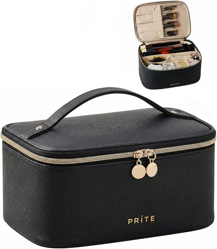 Prite Trousse de Maquillage Femme avec Support à Pinceaux, Noir, Standard