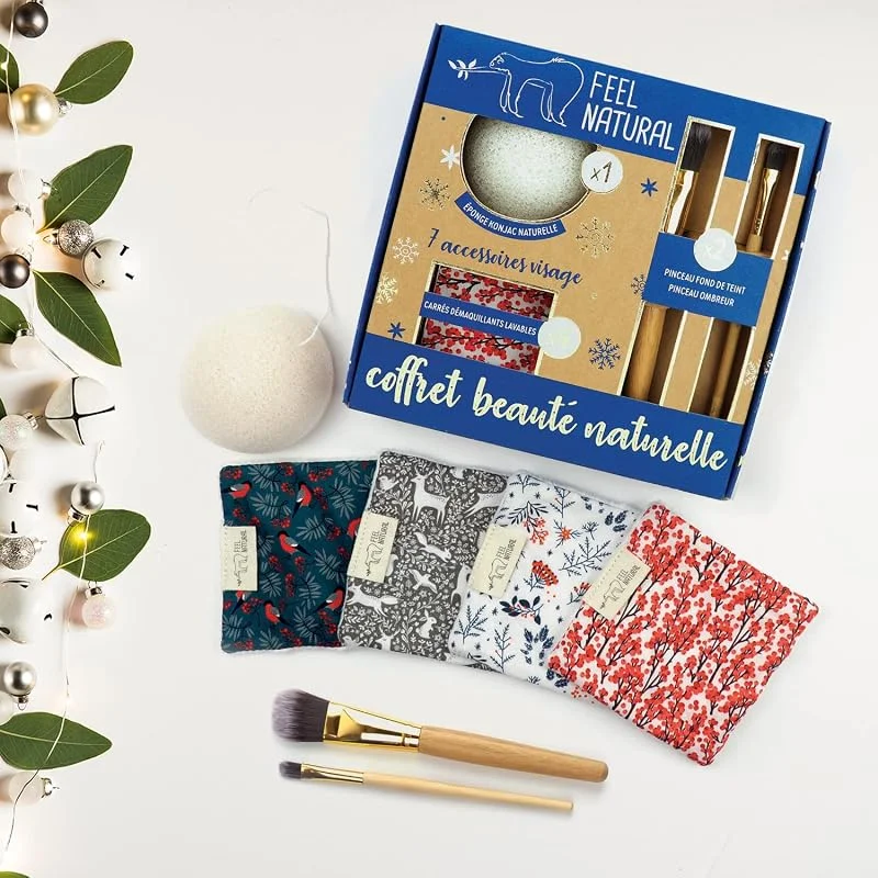 Feel Natural - Coffret Beauté Naturelle - 7 Accessoires pour Soin Visage : 1 Eponge Konjac Naturel