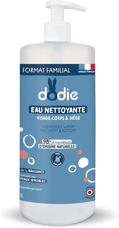 DODIE Eau nettoyante 3 en 1 (1L), Nettoyant Visage, Corps et Siège, 98% — Soin de la peau