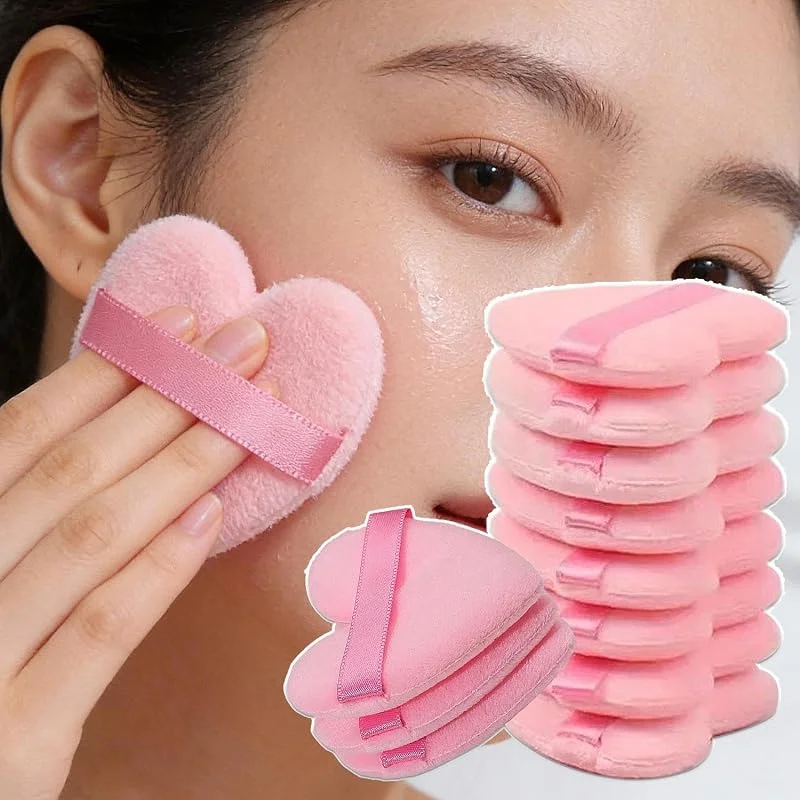 Lot de 10 houppettes de maquillage douces en forme de cœur pour fond de teint, éponge de maquillage