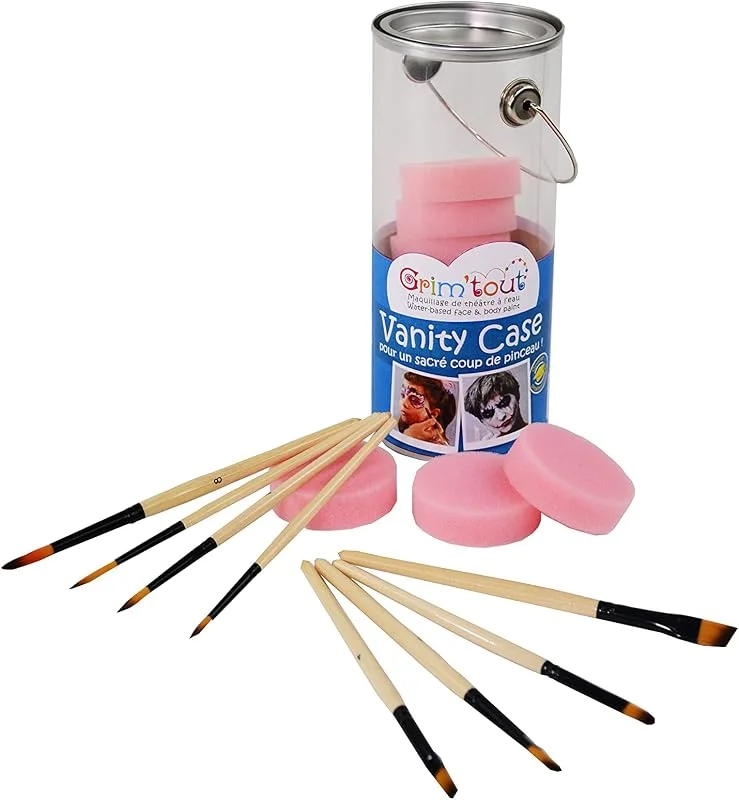 GRIM'TOUT Kit Maquillage Enfant Vanity Case - 8 Éponges, 8 Pinceaux - Accessoires Grimage